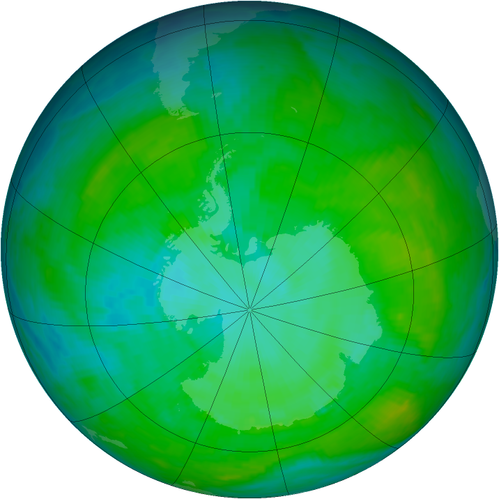 Antarctic ozone map for 08 January 1985